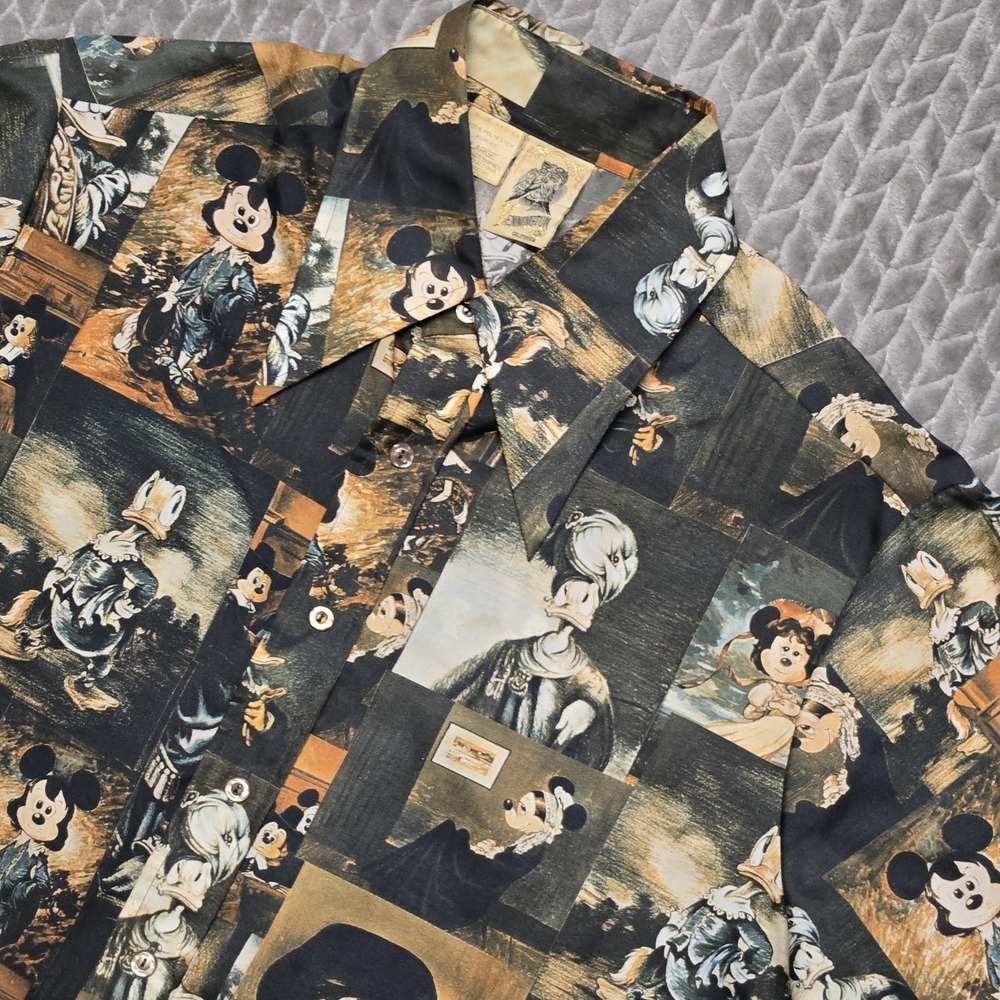 Vintage Kennington Disney Portrait Mickey Button Up Dagger Shirt L Long Sleeve